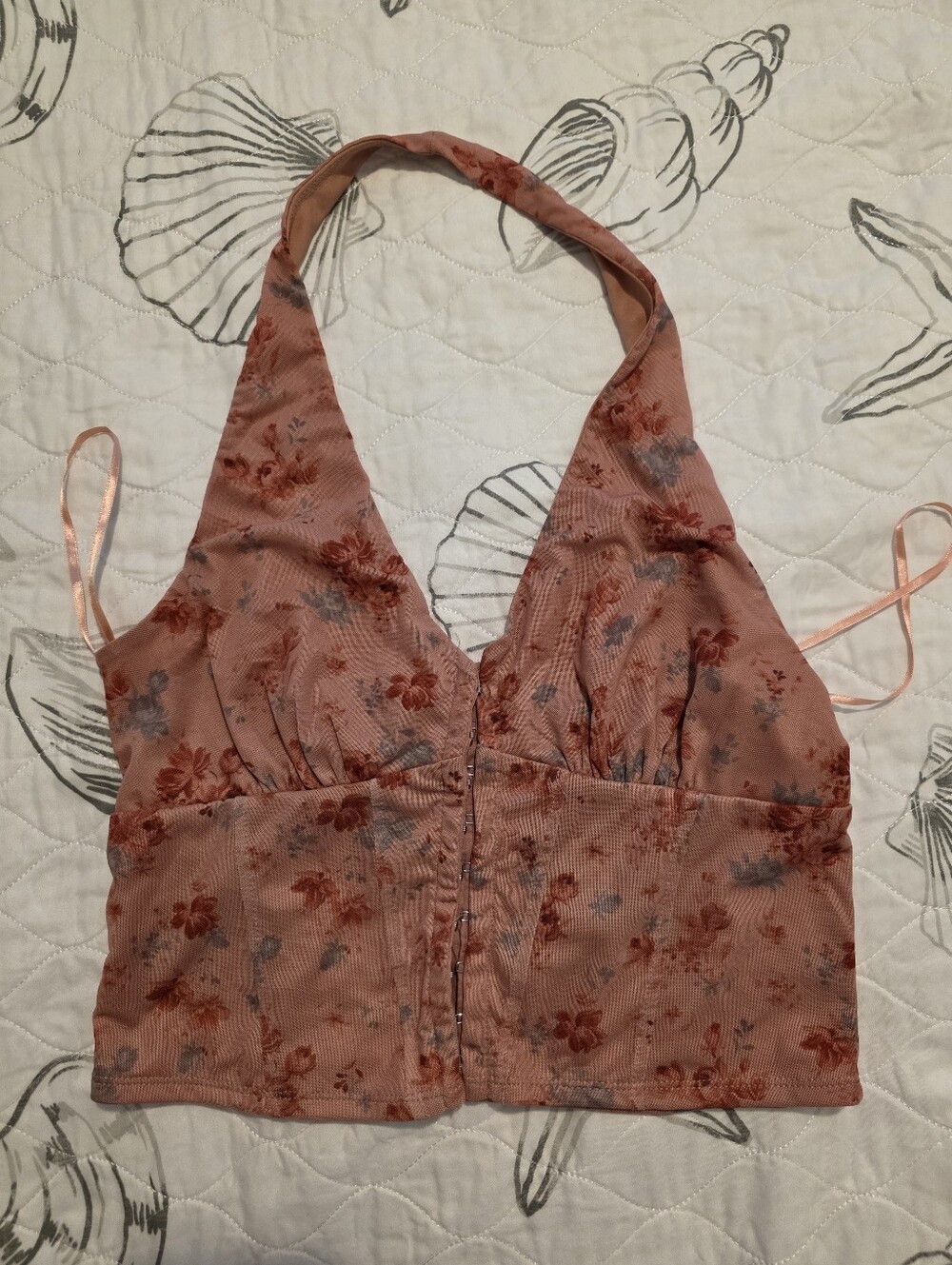 One Clothing LA Peach Floral Halter Crop Top
